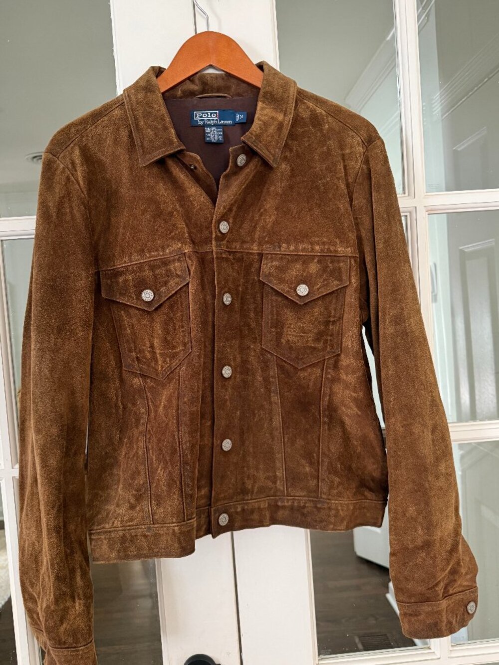 Vintage Polo Ralph Lauren Icon Brown Distressed Suede Trucker Jacket Mens Medium